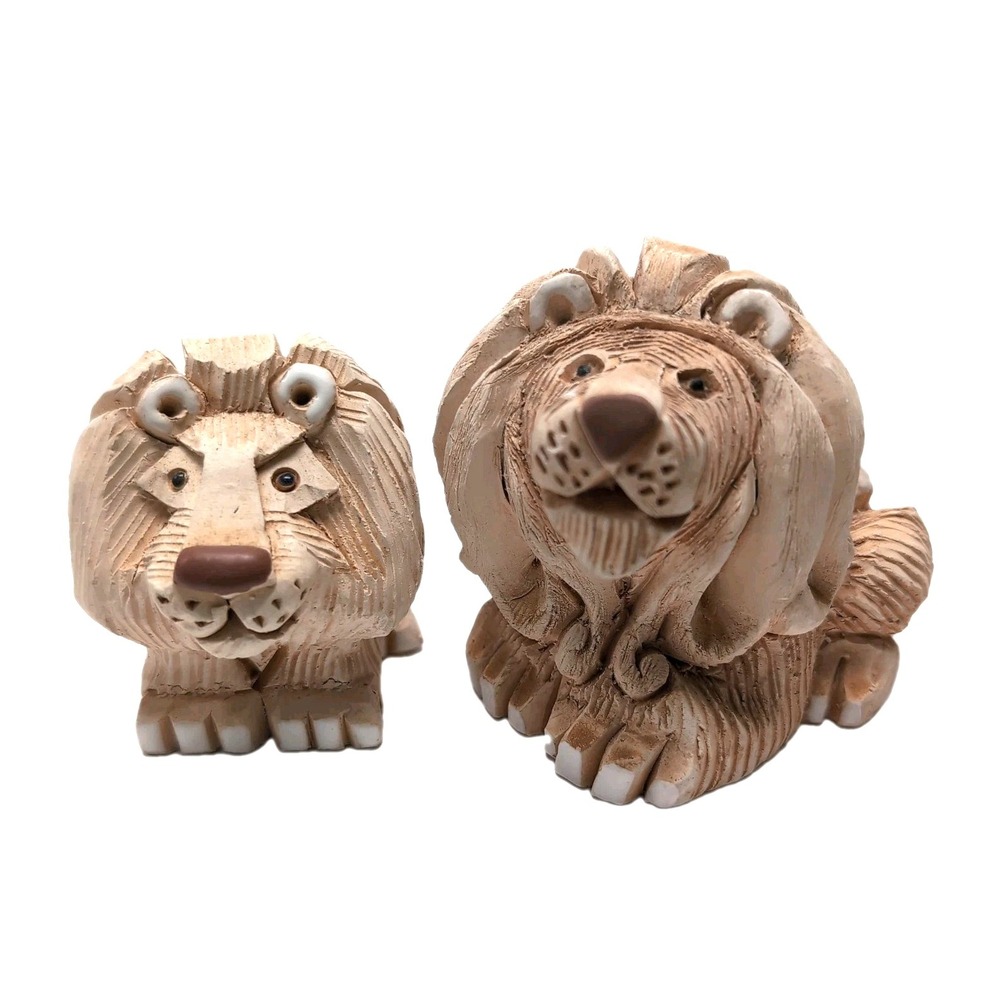 Vtg Artesania Rinconada 2 Lions #61 #017 Figurines Hand Carved Painted Handmade